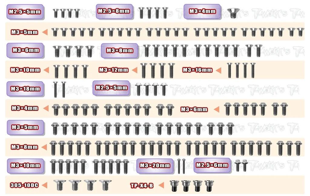 T-Work´s 64 Titan Ufo Head Screw Set for Xray X4-2026 Carbon Chassis (157)