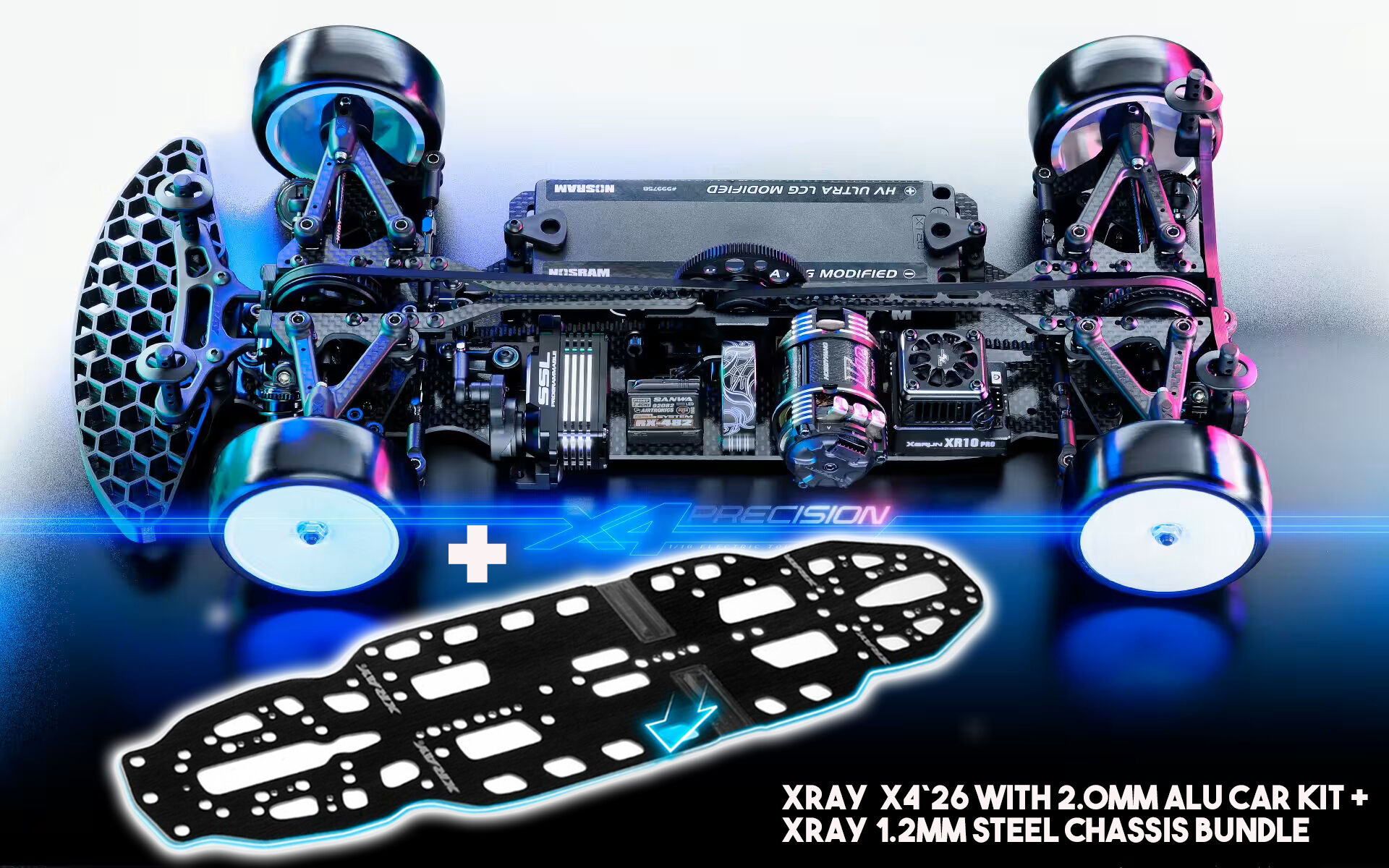 XRAY X4`26 Tourenwagen Baukasten 1:10 mit 1,5mm Aluminium Chassis und Xray 1,2mm Stahl Chassis (301028)