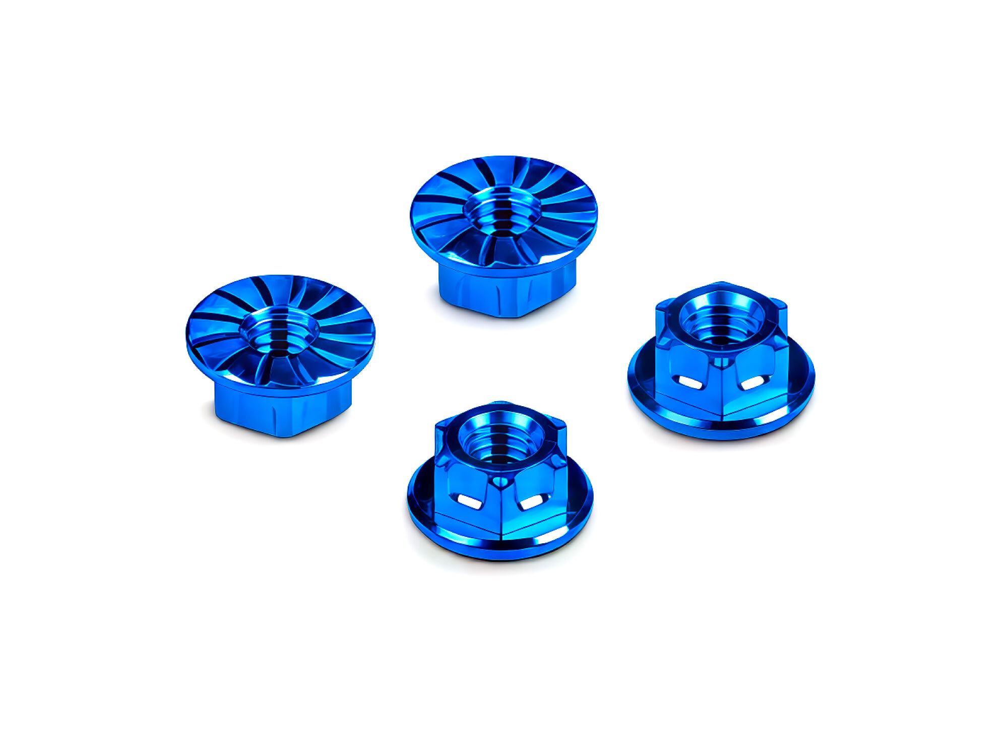 HUDY Titanium Wheel Nuts M4 Serrated Flange - Blue (4)