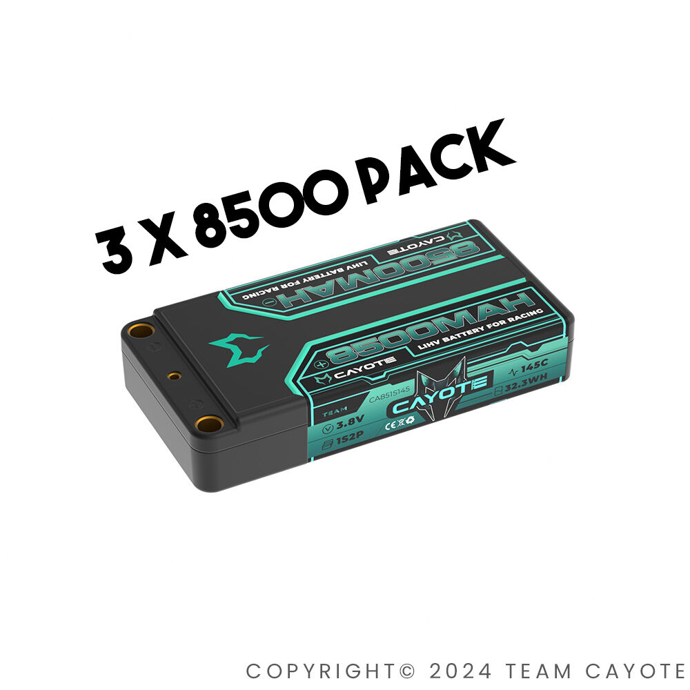 3-Pack CAYOTE Racing 8500mAh 1S LiPo Battery 3,8V 145C 155g