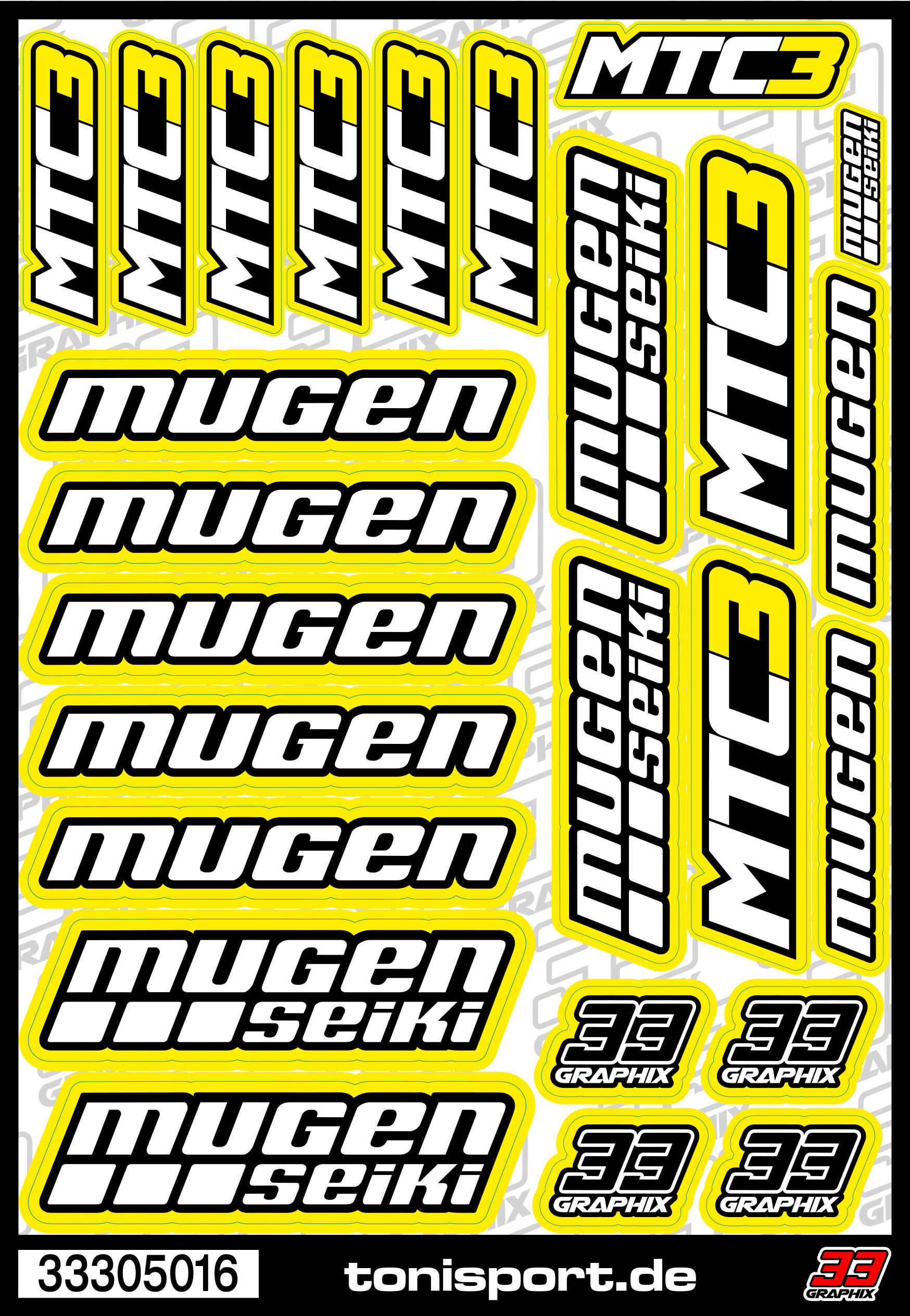 33305016 - Mugen Seiki MTC3 Aufkleberbogen (DIN A5) Gelb