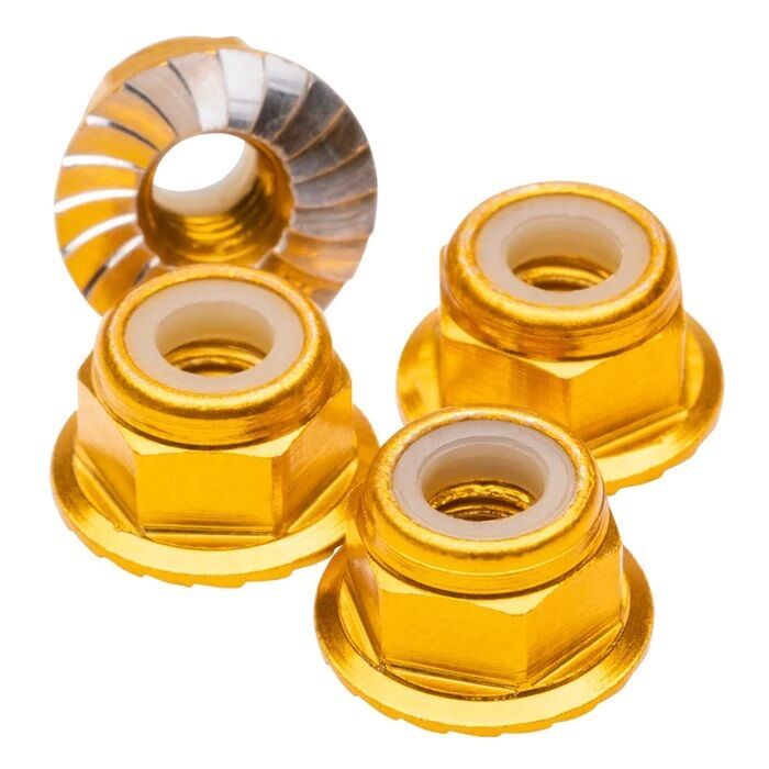1up Racing M4 Flanged Premium Aluminum Locknuts - Gold (4)