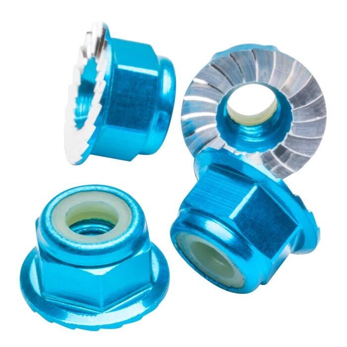 1up Racing M4 Flanged Premium Aluminum Locknuts - Bright Blue (4)