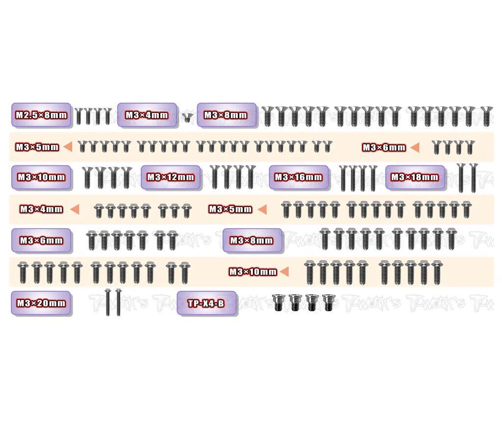 T-Work´s 64 Titan Ufo Head Screw Set for Xray X4-2025 (129)
