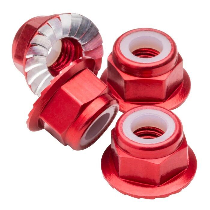 1up Racing M4 Flanged Premium Aluminum Locknuts - Red (4)