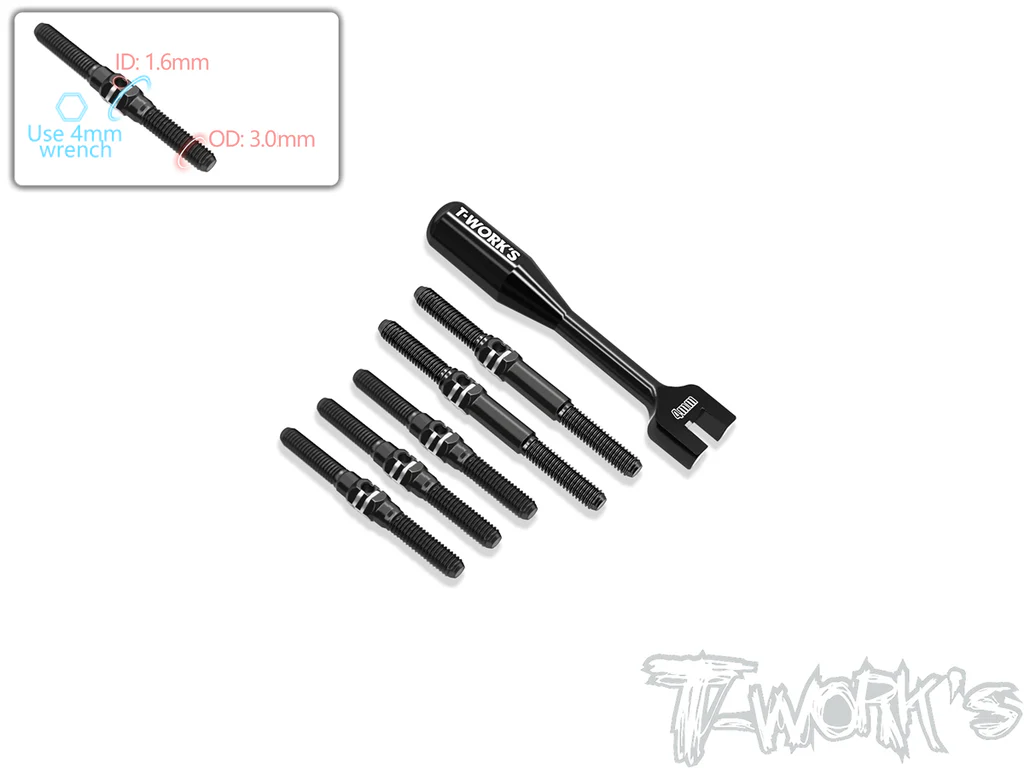 T-Work´s 64 Titan Gewinde-/Spurstangen Set für Mugen MTC-2R - Schwarz