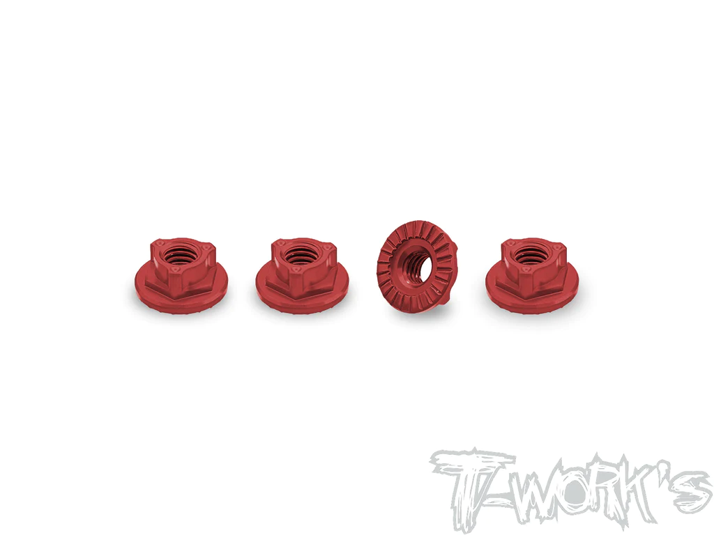 T-Work`s Aluminum Ultra Lightweight Large Contact Serrated M4 Wheel Nuts -Red (4)