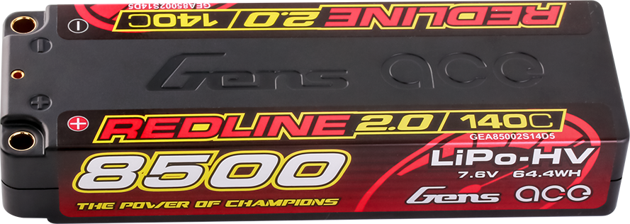 Gens ace Redline 2.0 8500mAh 7.6V 140C 2S HardCase HV LiPo Battery 5mm Connector
