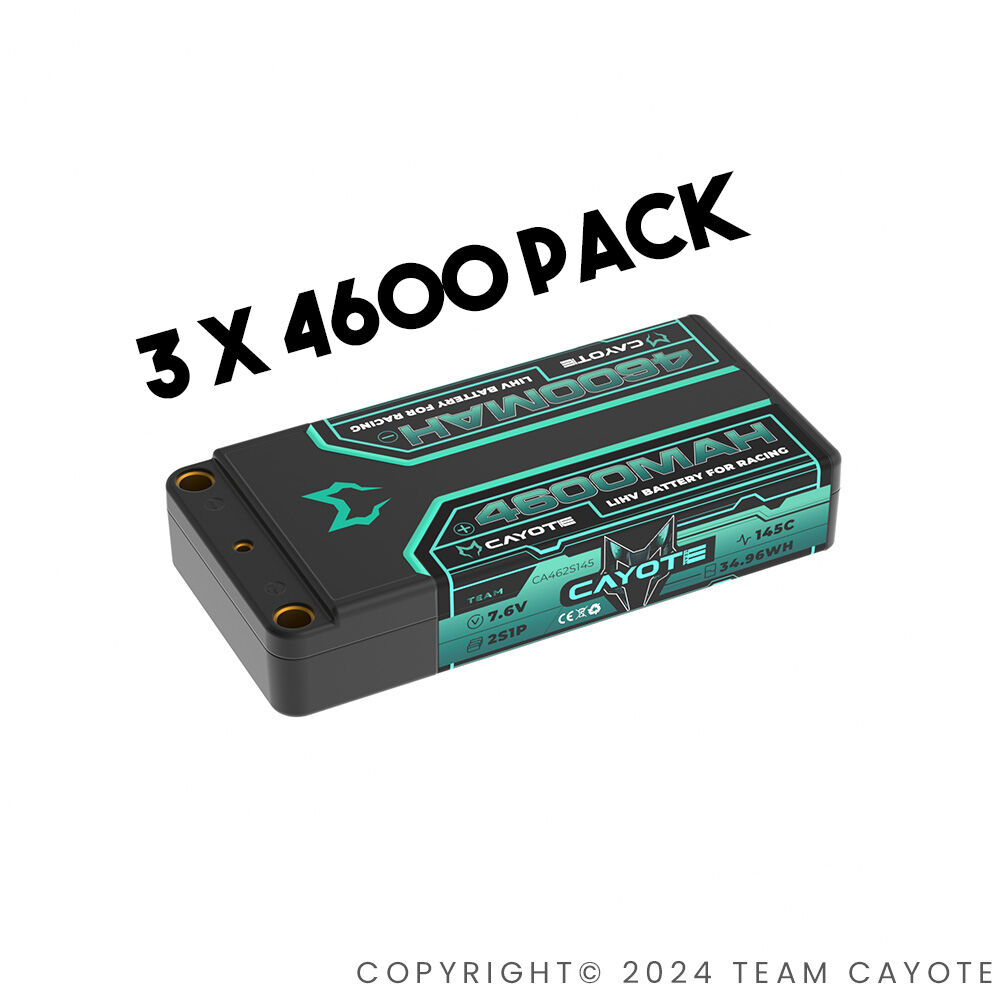3 Stück CAYOTE Racing 4600mAh 2S Shorty LiPo Akku 7,6V 145C 163g