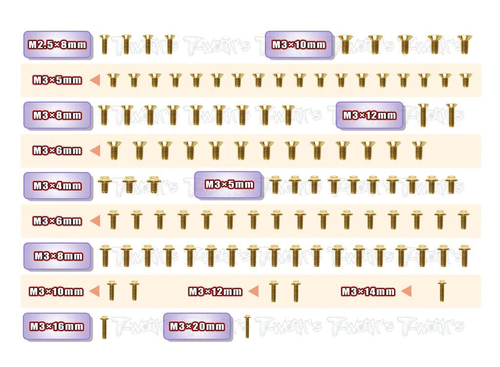T-Work´s Stahl Schrauben Set Gold Beschichtet für Xray X4F (105)