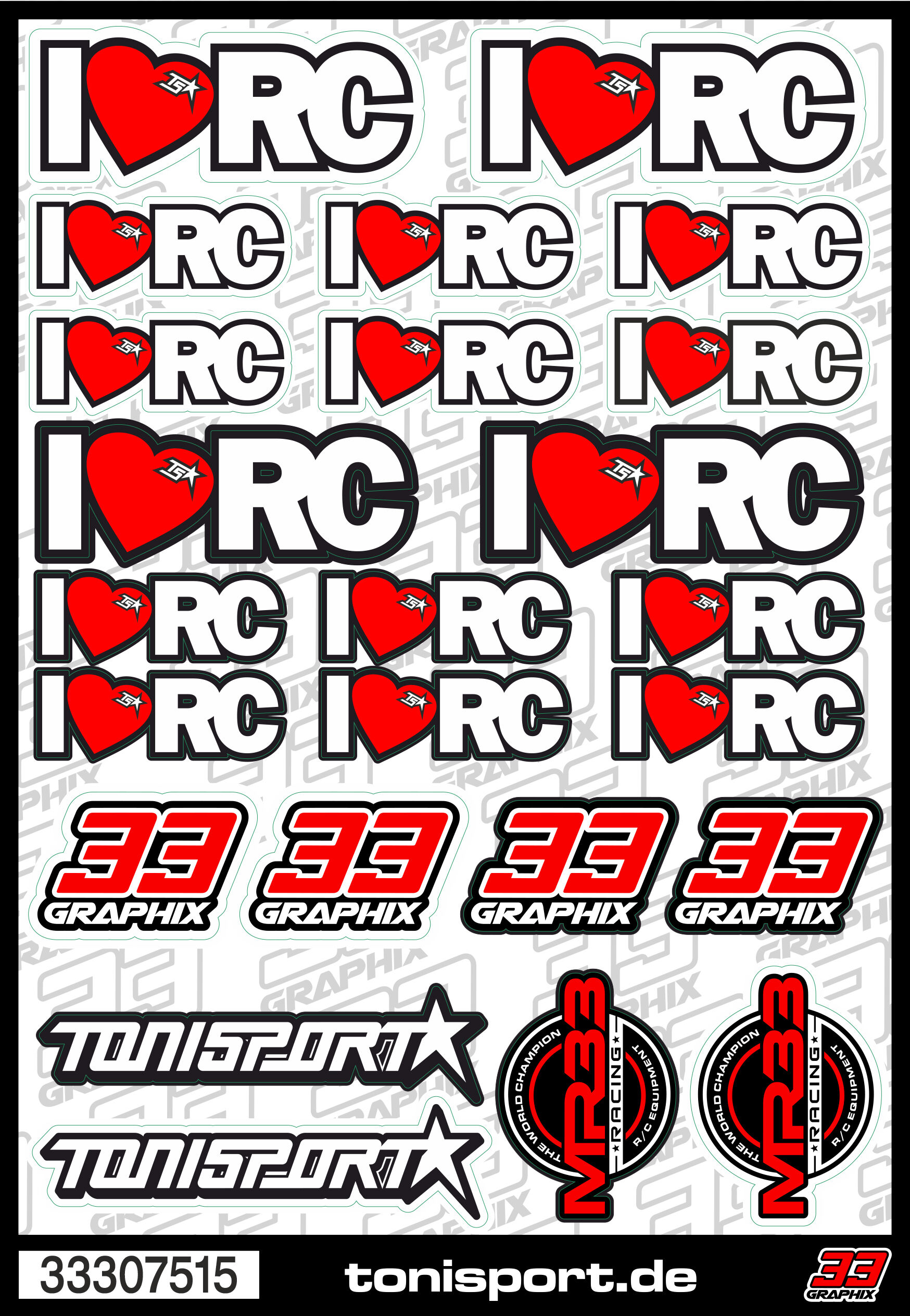 ToniSport I love RC Aufkleberbogen DIN A5 - Schwarz/Weiß