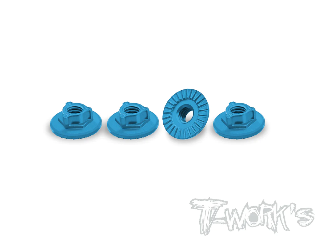 TW-TA-161-B T-Work`s Aluminium Radmuttern Large Contact M4 Selbstsichernd  - Blau (4)