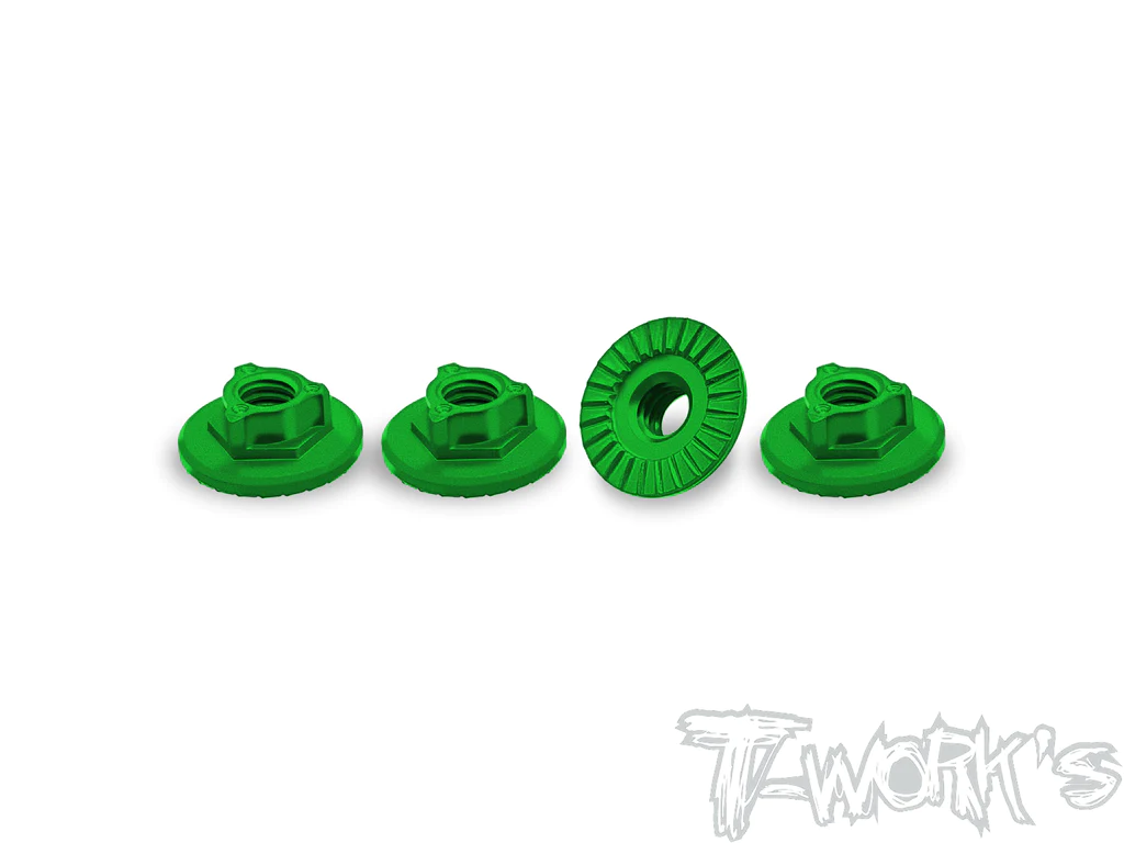 T-Work`s Aluminum Ultra Lightweight Large Contact Serrated M4 Wheel Nuts -Green (4)