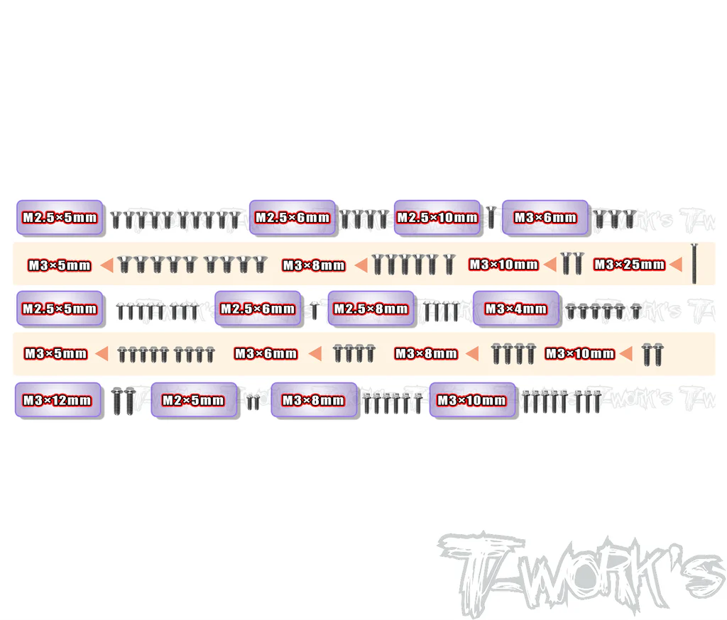 T-Work´s 64 Titan Ufo Head Schrauben Set für Xray X12`26 (92)