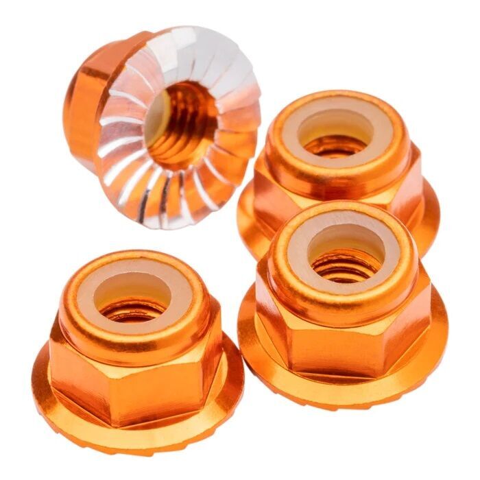 1up Racing M4 Flanged Premium Aluminum Locknuts - Orange (4)