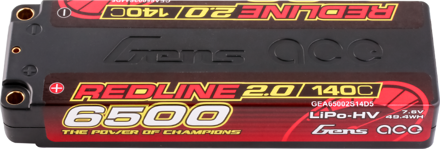 Gens ace Redline 2.0 6500mAh 7.6V 140C 2S HardCase HV LiPo Battery 5mm Connector