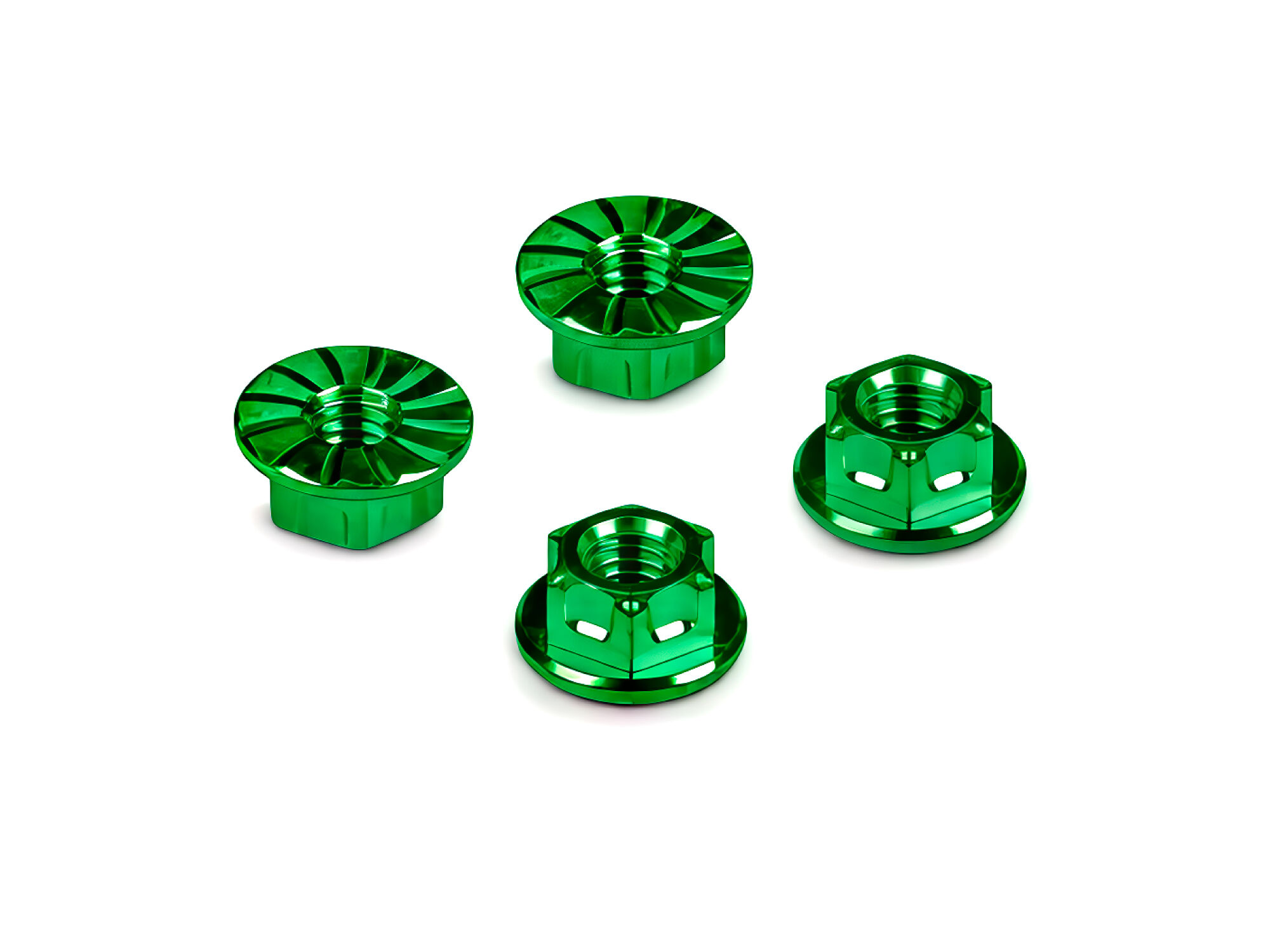 HUDY Titanium Wheel Nuts M4 Serrated Flange - Green (4)