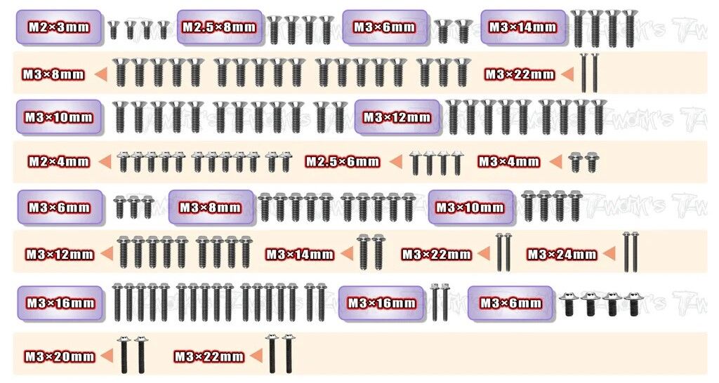 T-Work´s 64 Titan Ufo Head Schrauben Set für Associated B7.1C (132)