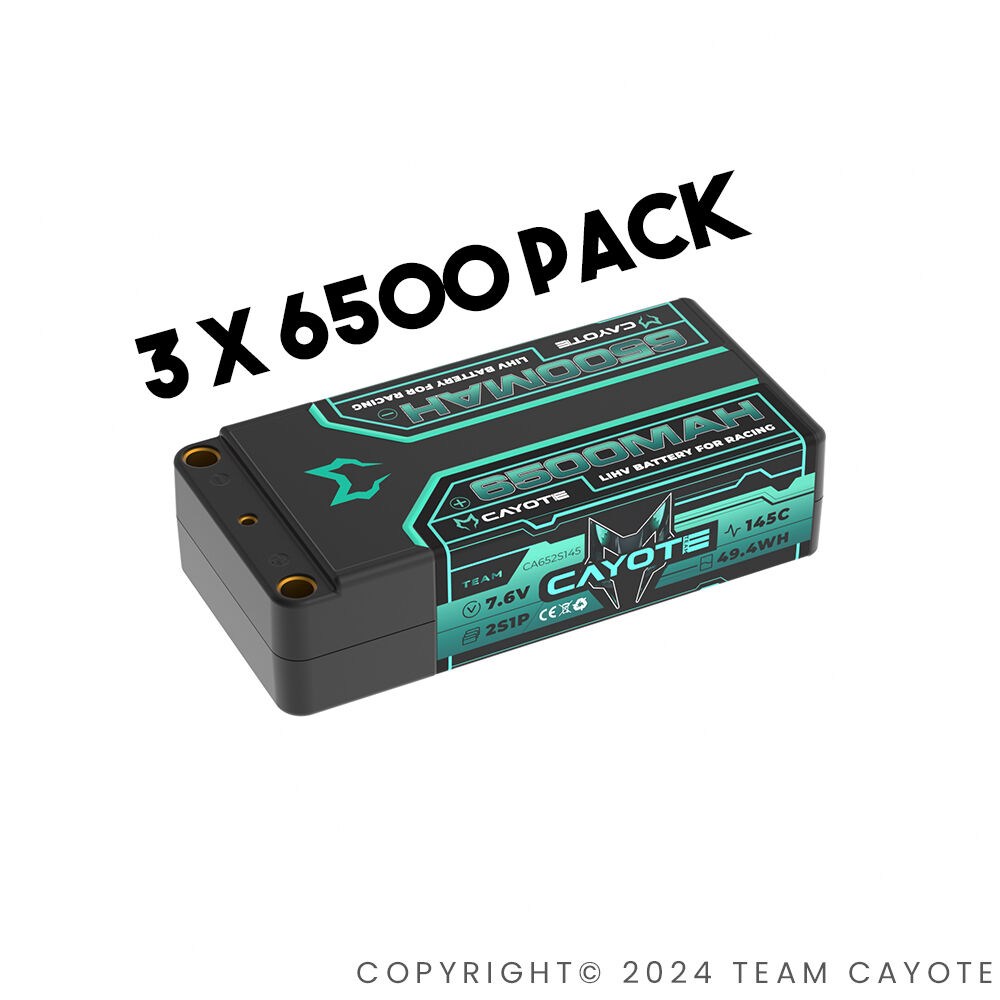 3 Stück CAYOTE Racing 6500mAh 2S Shorty LiPo Akku 7,6V 145C 228g