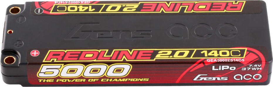 Gens ace Redline 2.0 5000mAh 7.4V 140C 2S HardCase LiPo Battery 5mm Connector