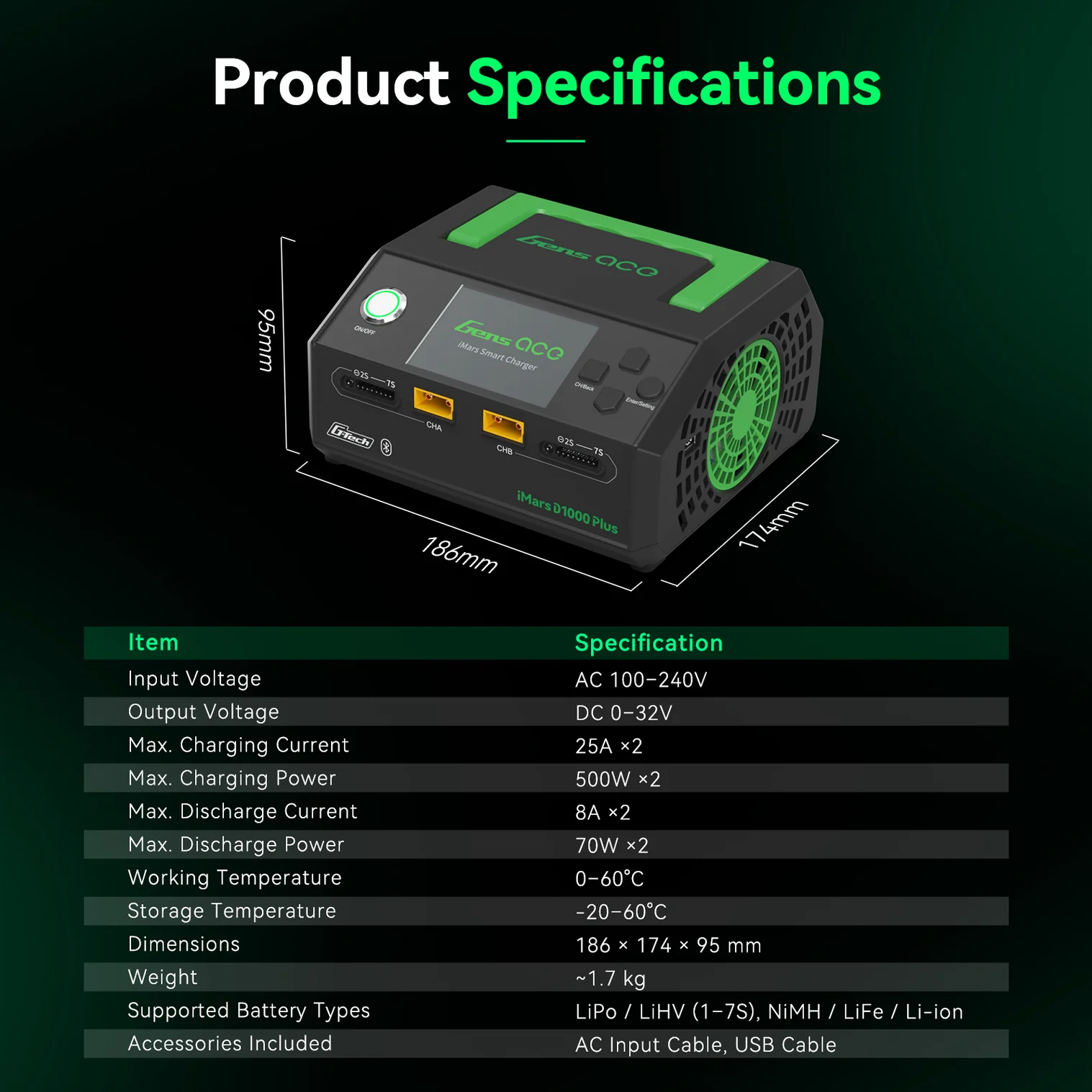 GEAD1000Plus Gens ace iMars D1000 Plus Smart Dual Charger AC 1000W (9)