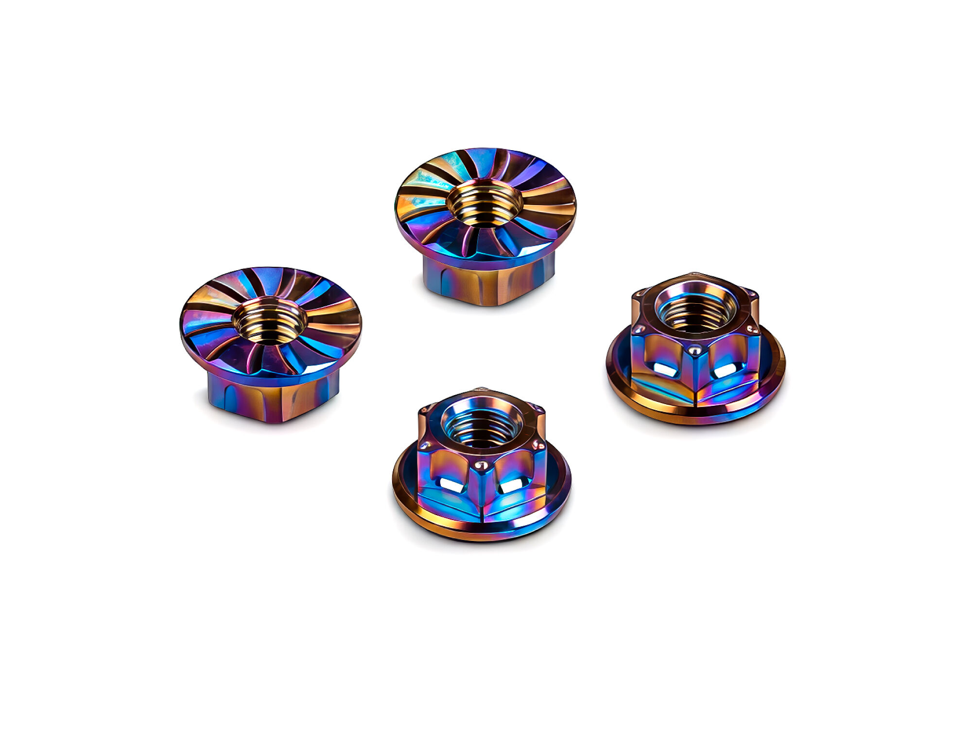 HUDY Titanium Wheel Nuts M4 Serrated Flange - Rainbow (4)