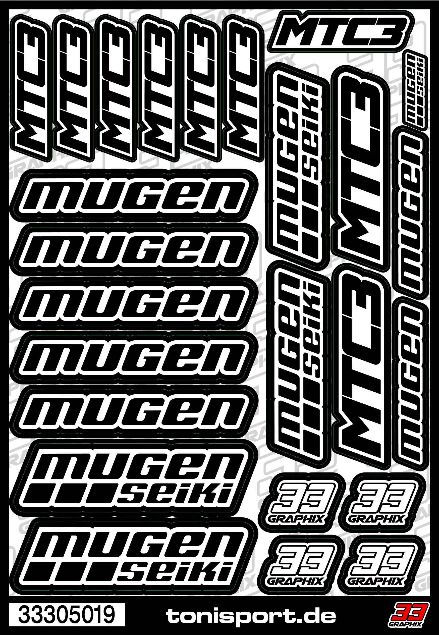 33305019 - Mugen Seiki MTC3 Aufkleberbogen (DIN A5) Wei