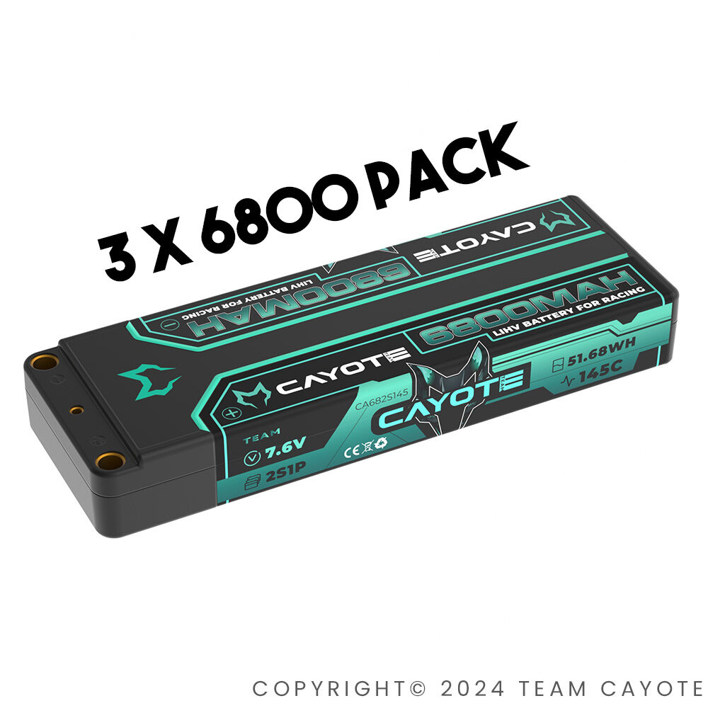 3 Stück CAYOTE Racing 6800mAh 2S LiPo Akku 7,6V 145C 249g