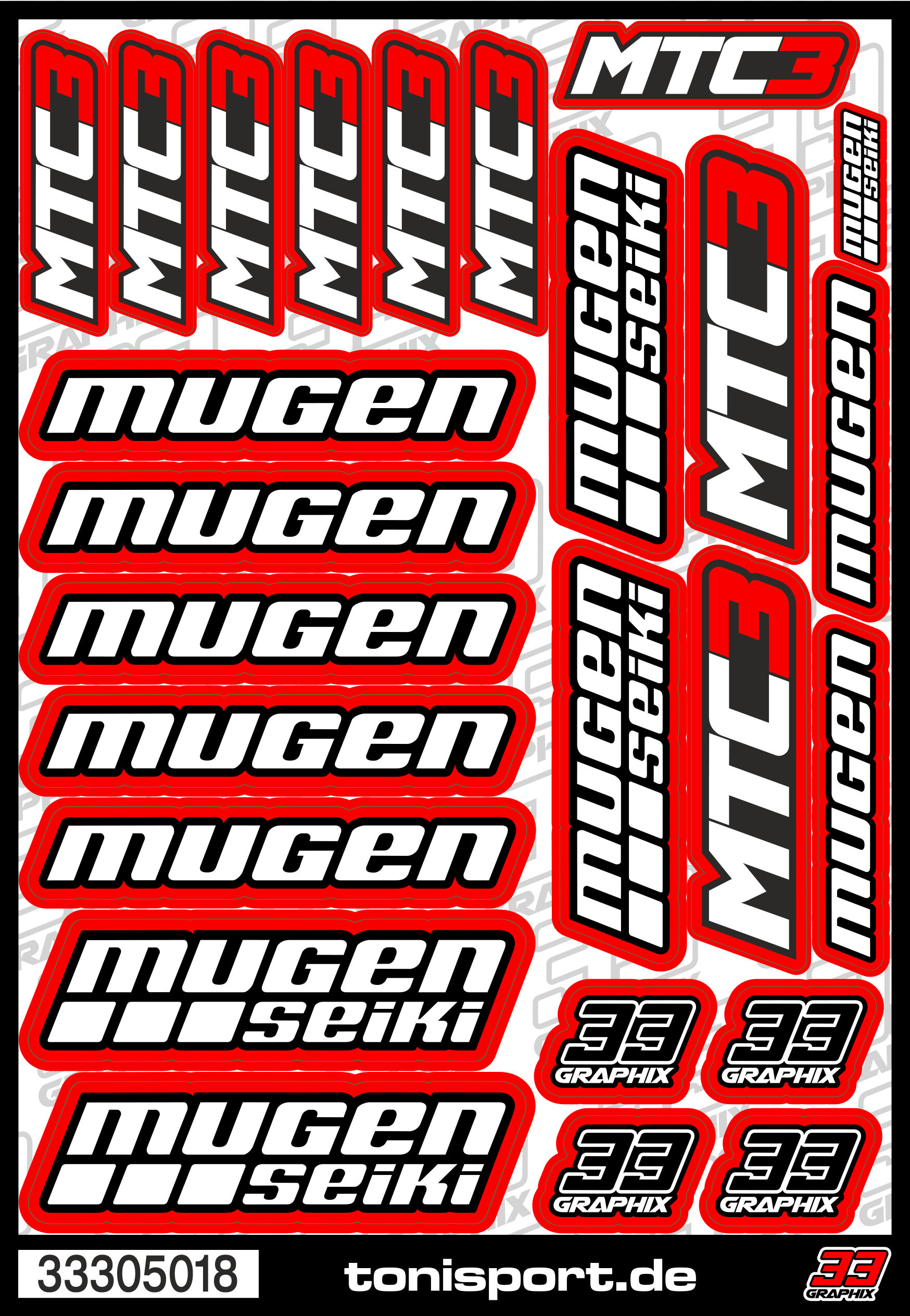 33305018 - Mugen Seiki MTC3 Aufkleberbogen (DIN A5) Rot