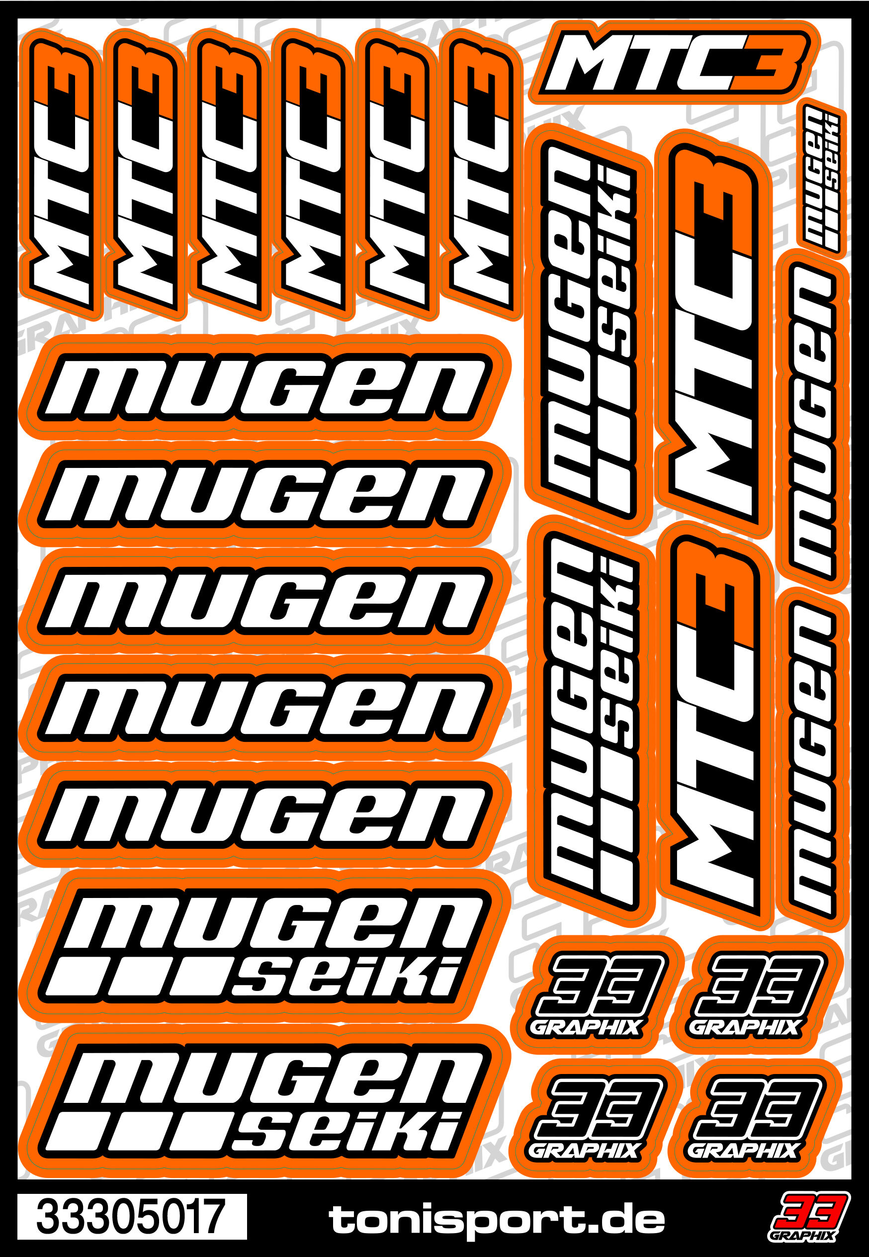 33305017 - Mugen Seiki MTC3 Aufkleberbogen (DIN A5) Orange