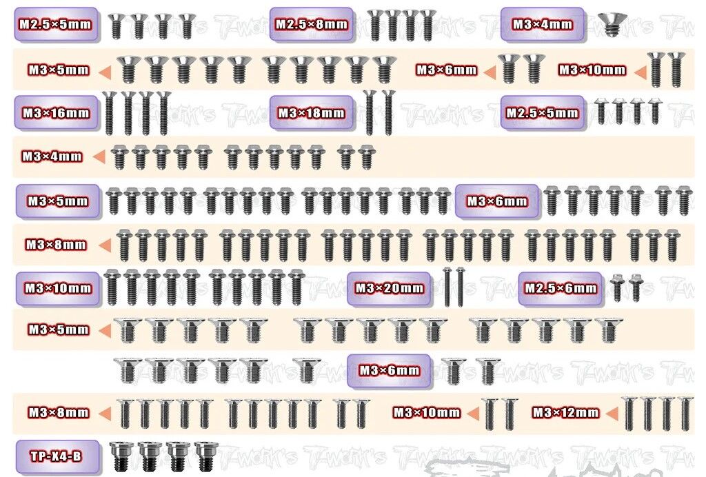 T-Work´s 64 Titan Ufo Head Screw Set for Xray X4-2026 1,5mm Alu Chassis (157)