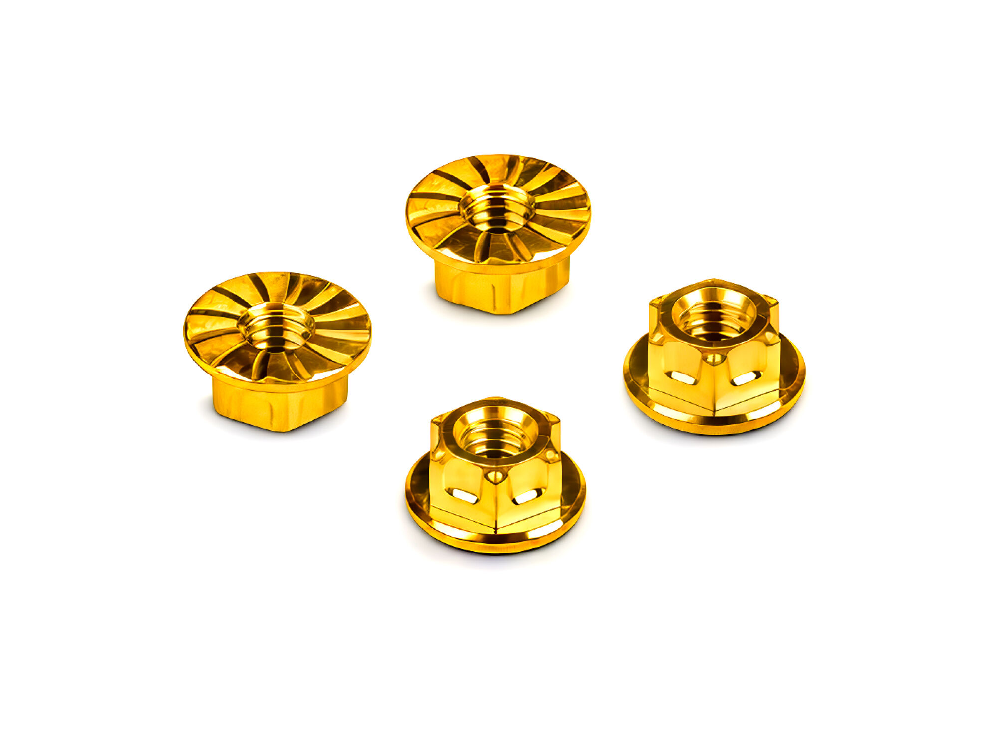HUDY Titanium Wheel Nuts M4 Serrated Flange - Yellow (4)