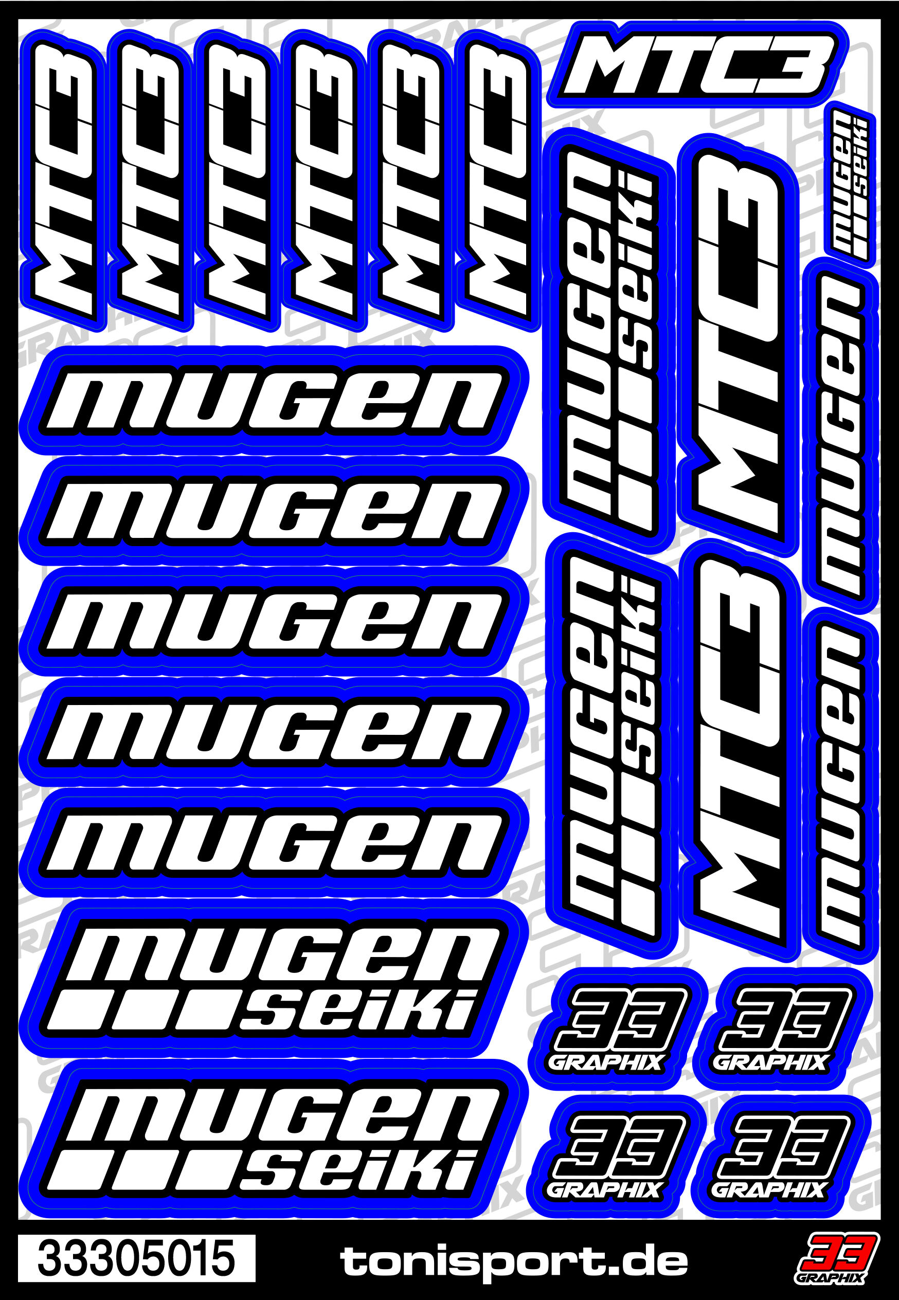33305015 - Mugen Seiki MTC3 Aufkleberbogen (DIN A5) Blau