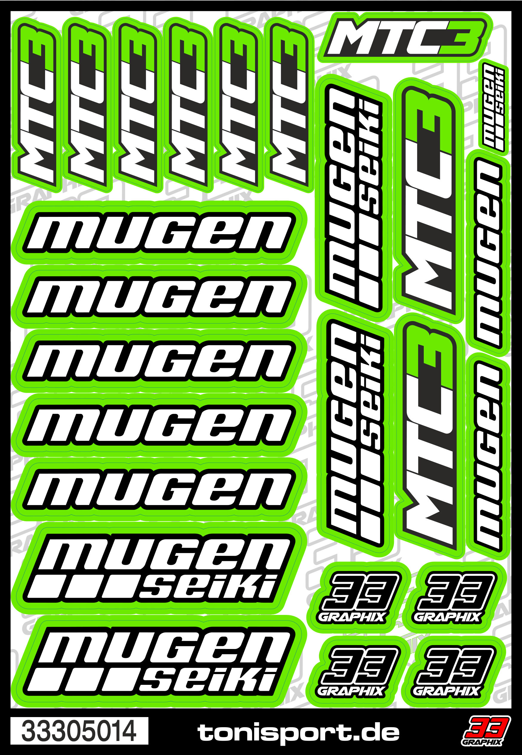 33305014 - Mugen Seiki MTC3 Aufkleberbogen (DIN A5) MTC3 Grn