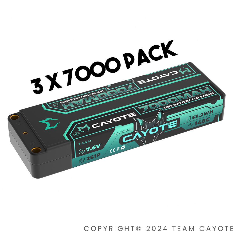 3-Pack CAYOTE Racing 7000mAh 2S LiPo Battery 7,6V 145C 274g