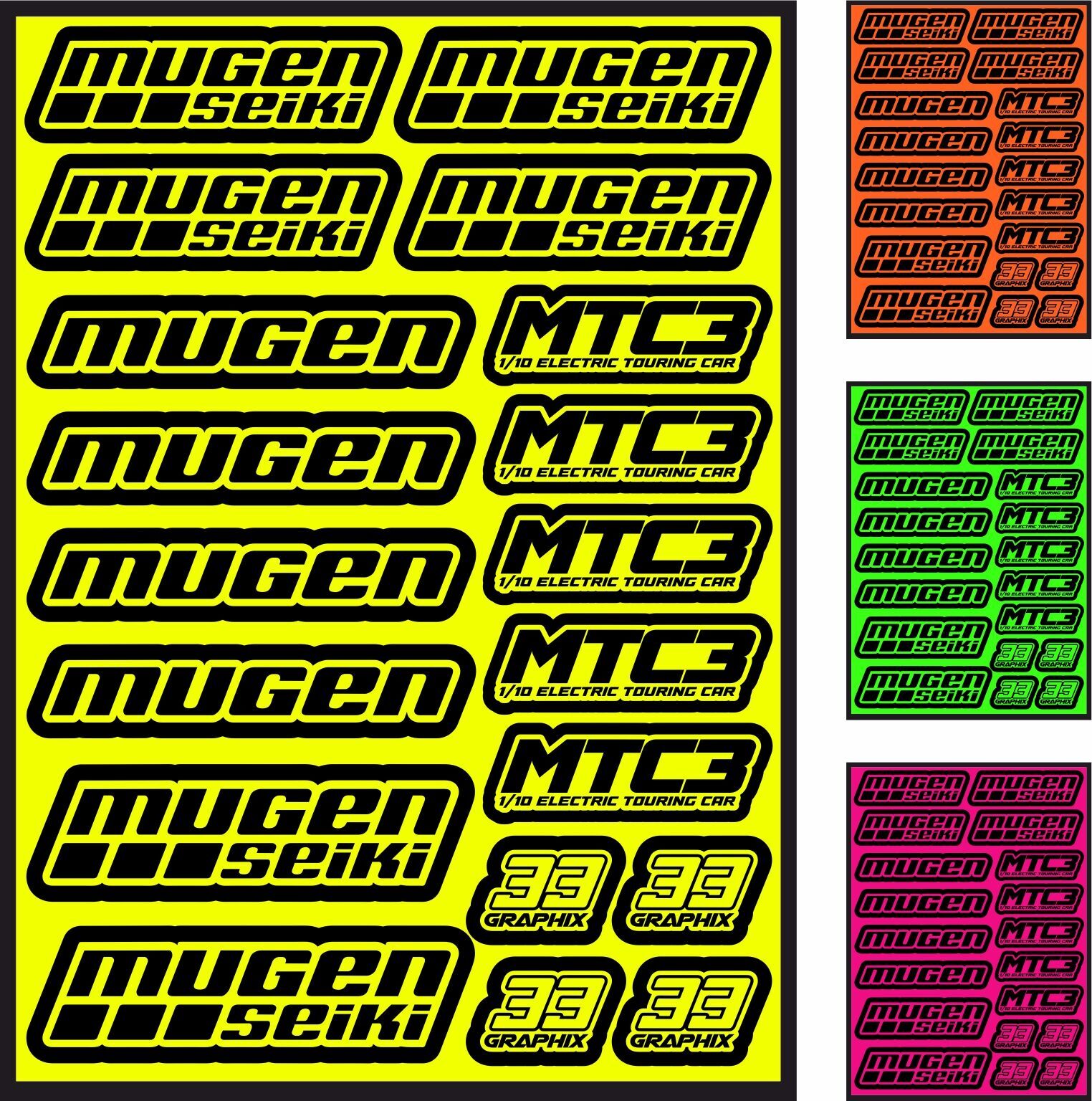 Mugen MTC-3 Neon Aufkleberbogen by 33Graphix DIN A5 (versch. Farben)