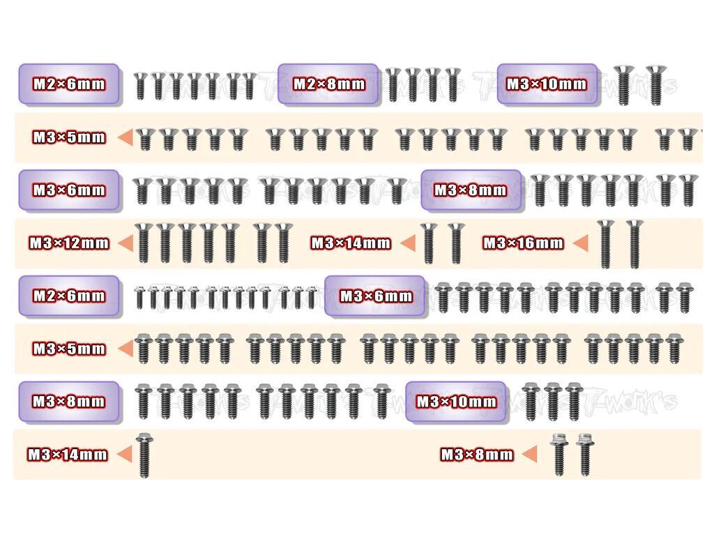 T-Work´s 64 Titan UFO Head Schrauben Set für Mugen MTC-2R (131)