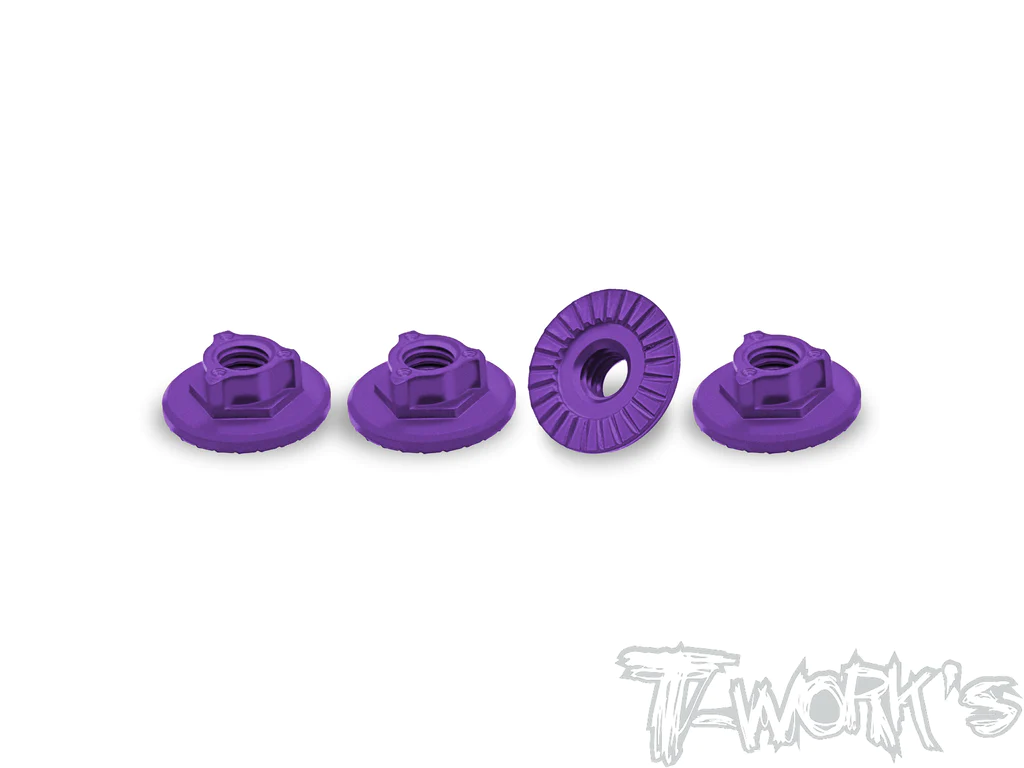 T-Work`s Aluminum Ultra Lightweight Large Contact Serrated M4 Wheel Nuts -Purple (4)