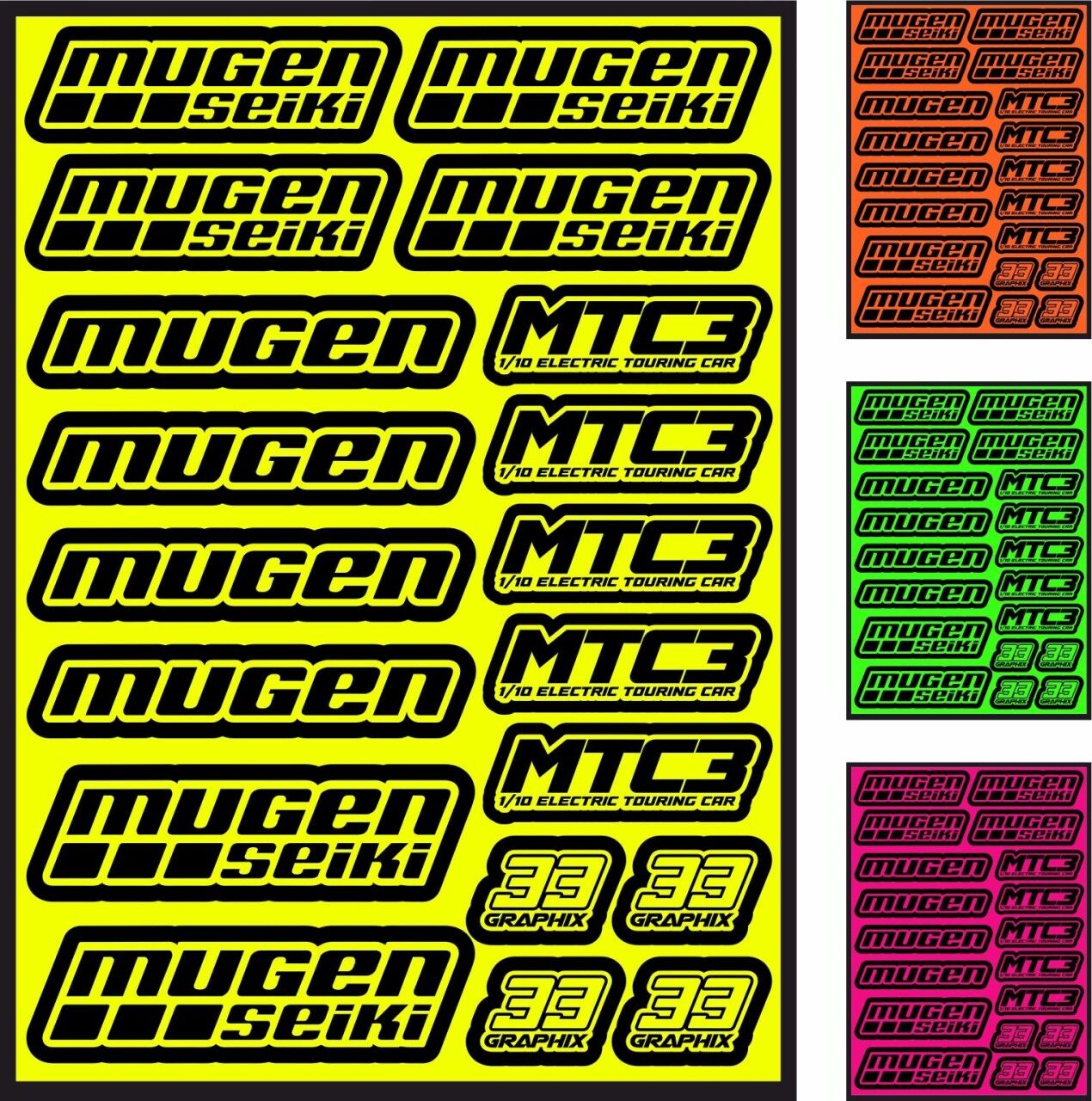 Mugen MTC-3 NEON Sticker Sheet by 33Graphix DIN A5 (Assorted Colors ...